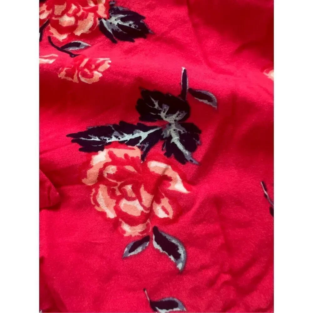 Justice Red Pink Floral Rose Shorts w Attached Belt Size 14 / 16